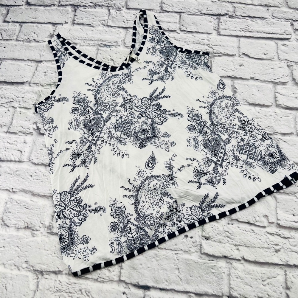 Soma Tank Top Womens Medium White Blue Floral Paisley Sleeveless Casual